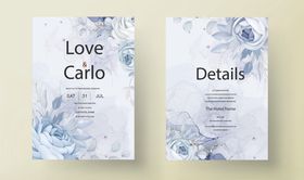 蓝调花卉婚礼请柬设计