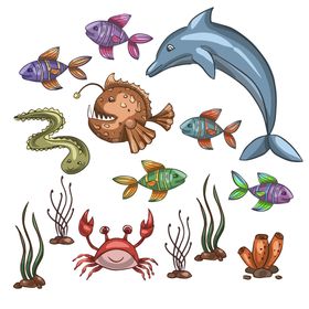 海洋生物 卡通插图