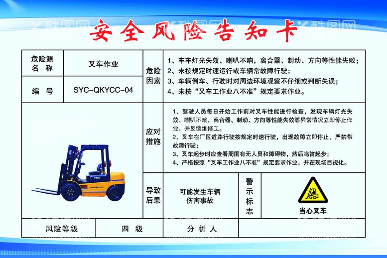 编号：29832211220118183135【酷图网】源文件下载-安全风险告知卡