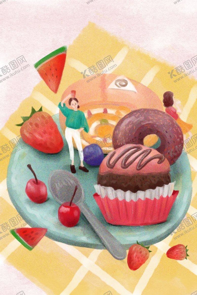 编号：35700804191614349371【酷图网】源文件下载-甜品美食清新插画卡通背景素材