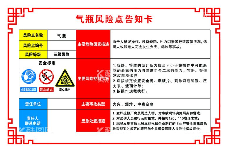 编号：32277911201803096741【酷图网】源文件下载-气瓶风险告知卡