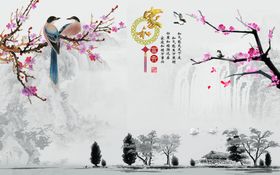 工笔花鸟背景墙装饰画