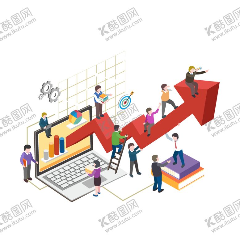 编号：89894510012006165565【酷图网】源文件下载-工作中的商务人士与箭头矢量素材