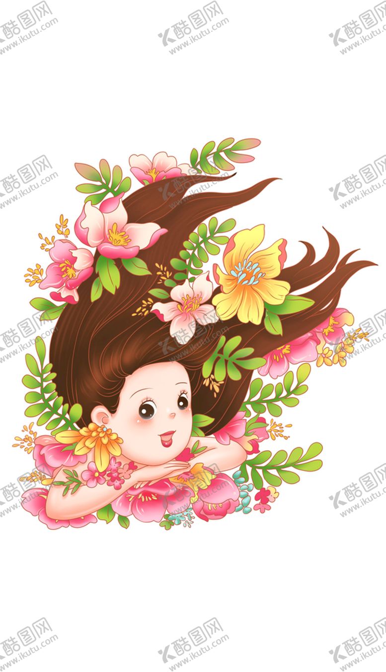 编号：74726610220400383165【酷图网】源文件下载-女孩花朵花卉暖春季海报装饰素材