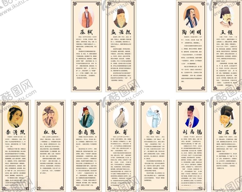 编号：87435404050301182161【酷图网】源文件下载-古代诗人简介展板