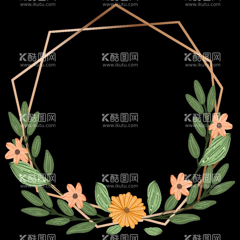 编号：31923710270022493931【酷图网】源文件下载-植物金色边框花环