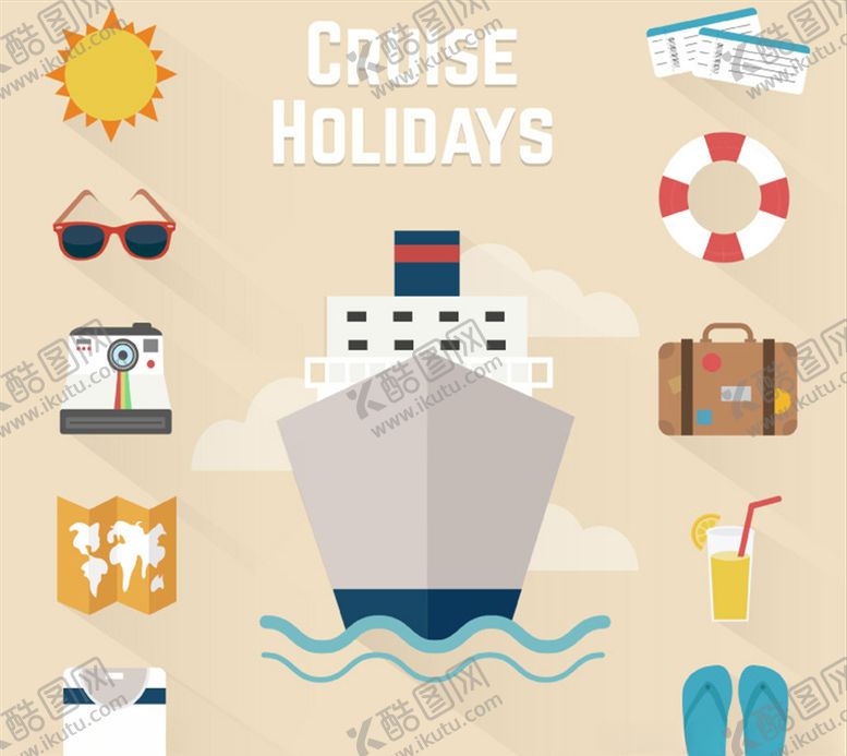编号：58226709091325021683【酷图网】源文件下载-假日游轮之旅图标矢量素材