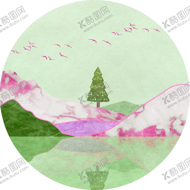 编号：49057411282128385560【酷图网】源文件下载-山水湖畔圆形挂画装饰画