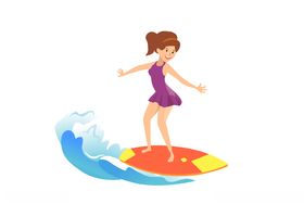 夏季旅游玩冲浪女孩插画