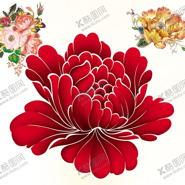 编号：68142210282021543685【酷图网】源文件下载-国画牡丹花红花金色花