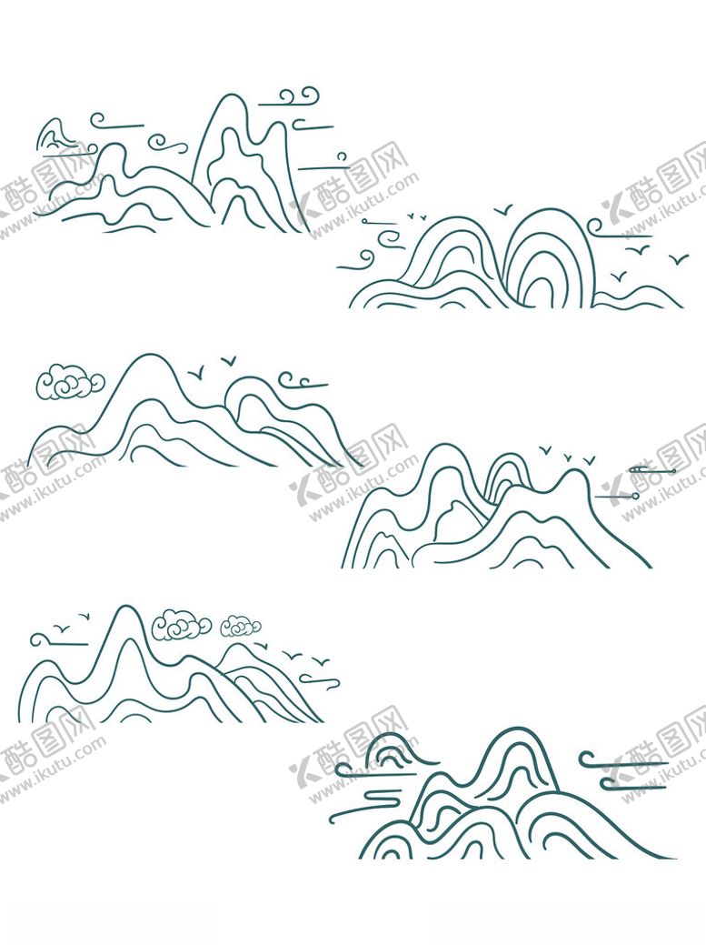 编号：39776902270931236975【酷图网】源文件下载-中国风线描山水元素