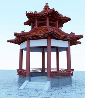 可分素材花色渐变中式亭子小