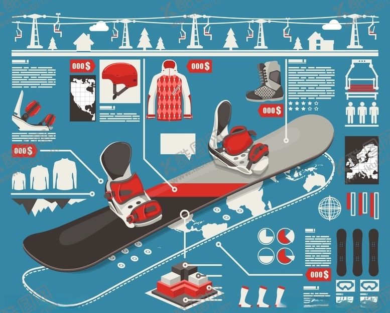 编号：43229909160709205330【酷图网】源文件下载-滑雪板矢量图