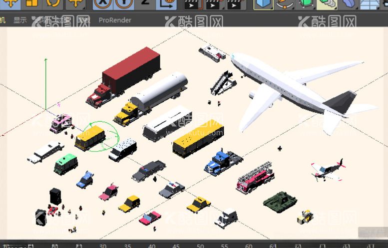 编号：23756503191845389523【酷图网】源文件下载-C4D模型低面体飞机客机汽车