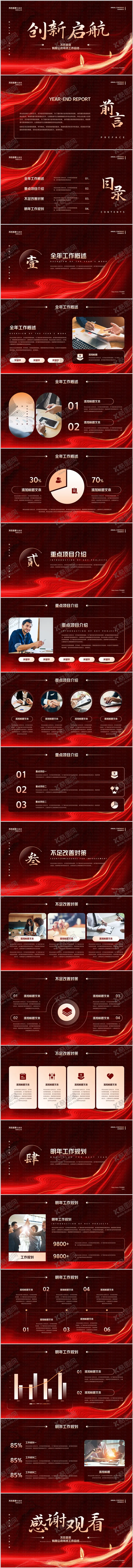编号：15039901122232523949【酷图网】源文件下载-红色创新启航公司年终总结汇报PPT