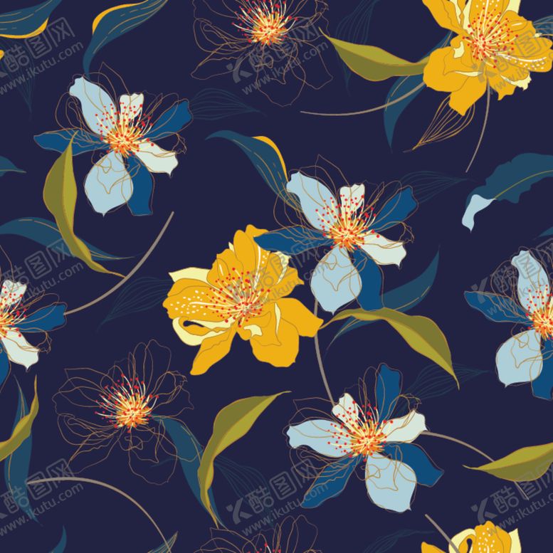 编号：60897309220402212675【酷图网】源文件下载-叶子花卉无缝图案