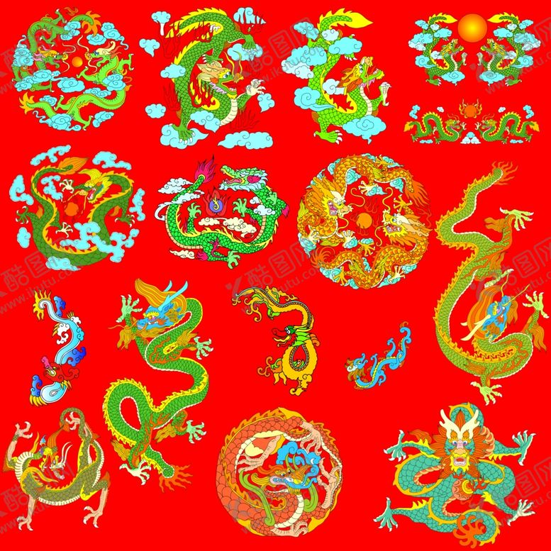编号：18884504051008394541【酷图网】源文件下载-传统中式龙纹图案集合
