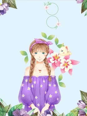 卡通少女小暑节气海报背景