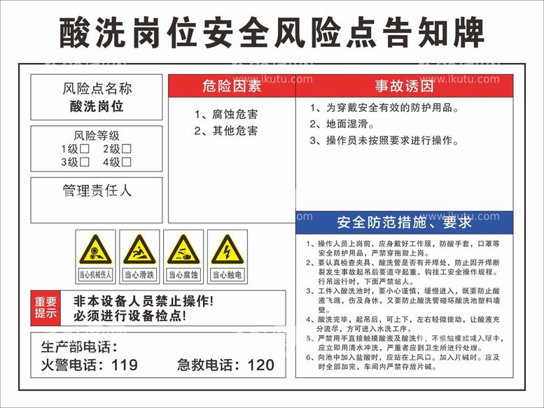 编号：17112512191315073558【酷图网】源文件下载-酸洗岗位安全风险点告知牌