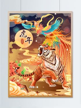 春节新年元旦国潮插画海报