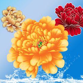 国画牡丹花红花金色花