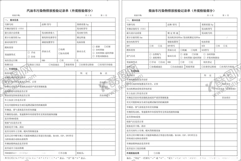 编号：14240207021628238820【酷图网】源文件下载-机动车污染物排放检验记录单