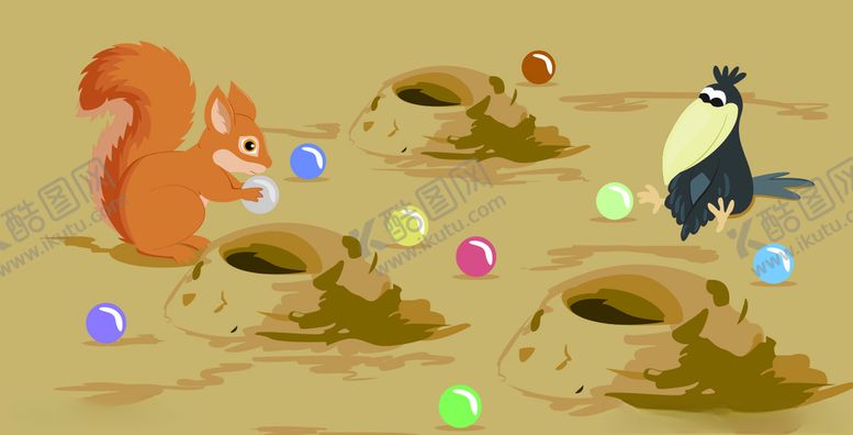 编号：60180109132256138316【酷图网】源文件下载-矢量卡通松鼠乌鸦玩耍投球