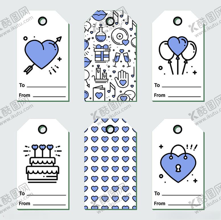 编号：73678311021019298540【酷图网】源文件下载-可爱蓝白色爱心主题吊牌设计
