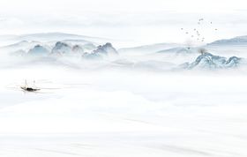 新中式意境山水风景船