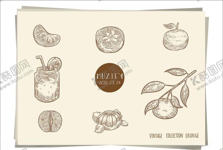 编号：53225210101640098465【酷图网】源文件下载-7款入桔子橙子手绘稿