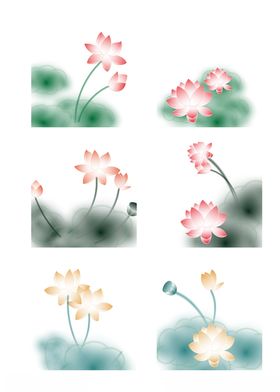 中国风水墨荷花png素材