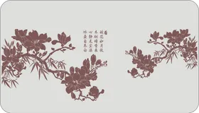 玉兰花中式纹现代全景印中式插画北欧风格印
