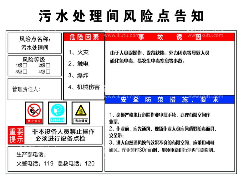 编号：15951710240037562559【酷图网】源文件下载-污水处理间风险告知牌