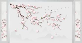 花鸟画梅花喜鹊背景墙