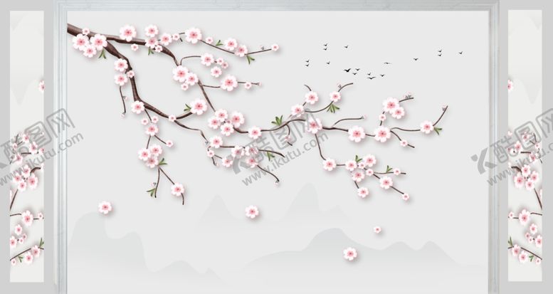 编号：99877007060646177653【酷图网】源文件下载-花鸟画梅花背景墙