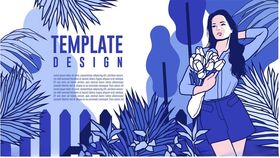 蓝调时尚女孩模板插画