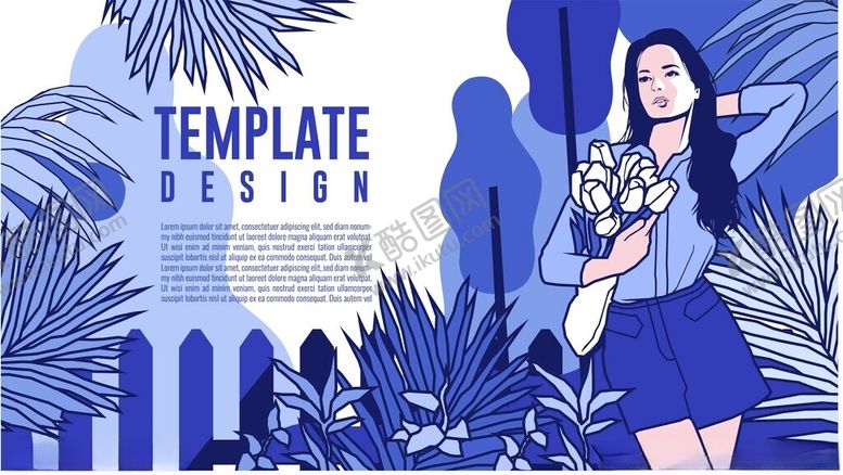 编号：73040604090008213334【酷图网】源文件下载-蓝调时尚女孩模板插画