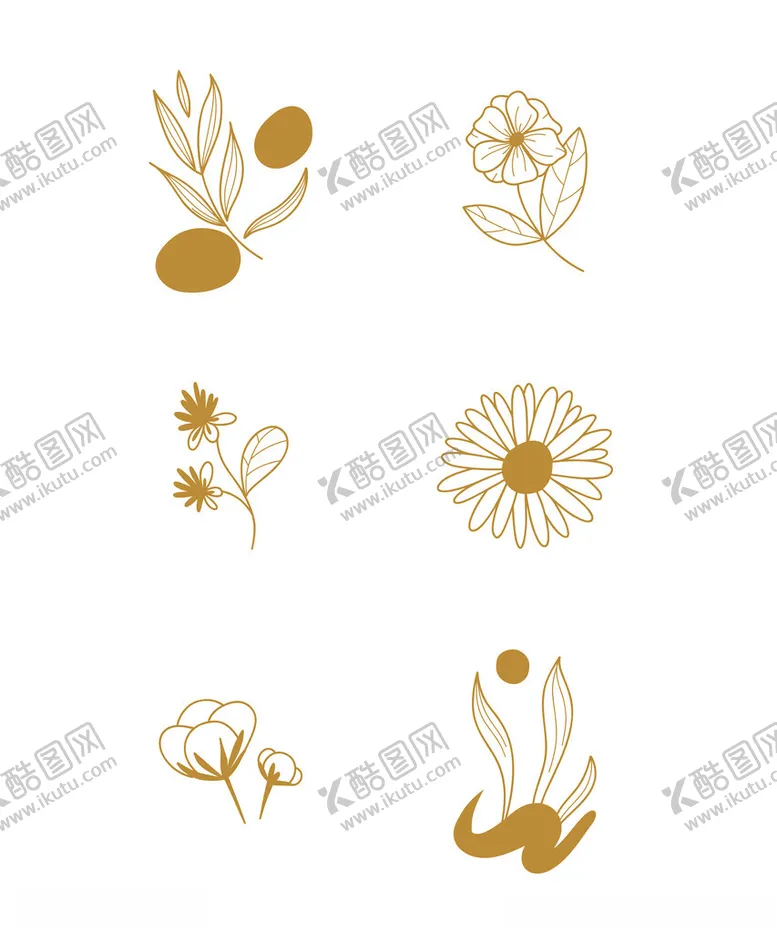 编号：25034102270928071000【酷图网】源文件下载-简约手绘线描花卉元素