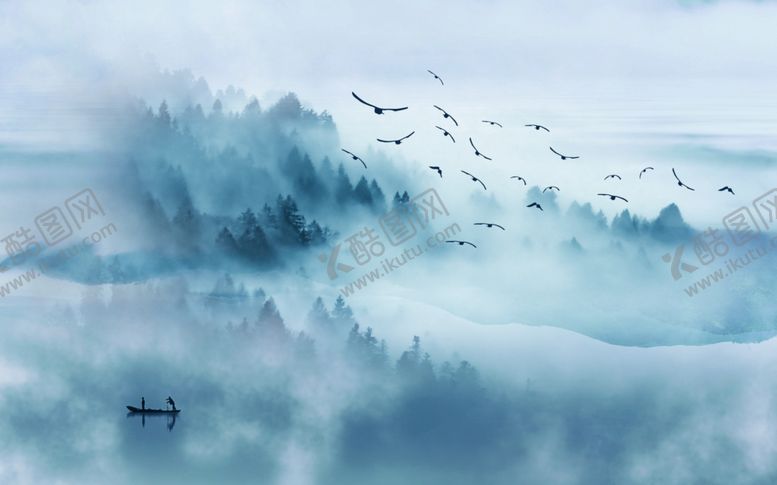 编号：34226010301015489991【酷图网】源文件下载-水墨山水小船背景墙