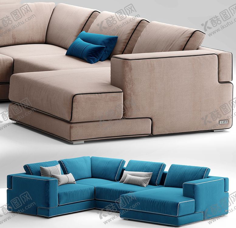 编号：83096610070515425780【酷图网】源文件下载-现代转角布艺沙发