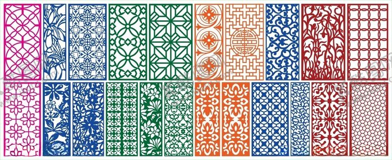 编号：90684411012343071246【酷图网】源文件下载-窗花镂空花纹屏风隔断雕花