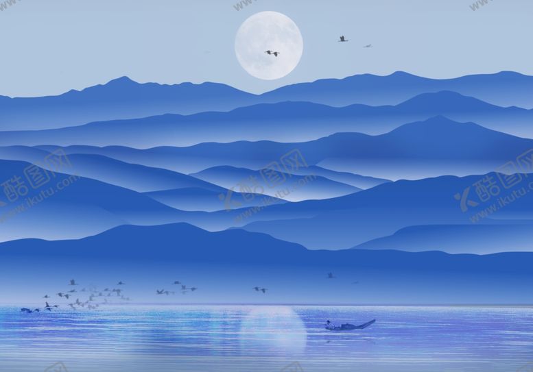 编号：28818610110054143473【酷图网】源文件下载-蓝色山水背景墙