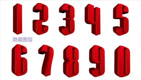 红色立体数字