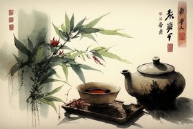 茶道国画水墨工装