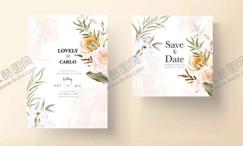 编号：90425709151933230148【酷图网】源文件下载-手绘花卉婚礼请柬函文艺请柬函