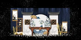 水墨新中国风婚礼设计背景