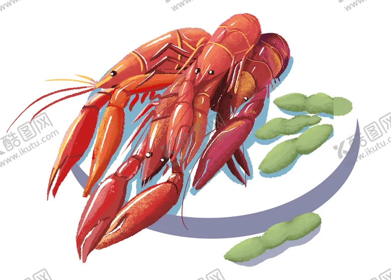 编号：54380109191133088962【酷图网】源文件下载-盘子里的龙虾插画