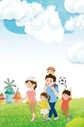 儿童节背景年卡通一家人春天六一