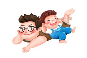 父亲节卡通亲子插画png素材