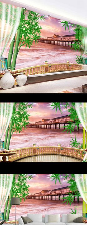 现代简约花卉风景电视背景墙